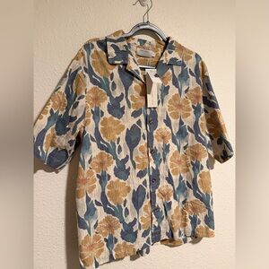 Ocean Current Men’s Short-Sleeve Floral Button-Down — Blue & Tan